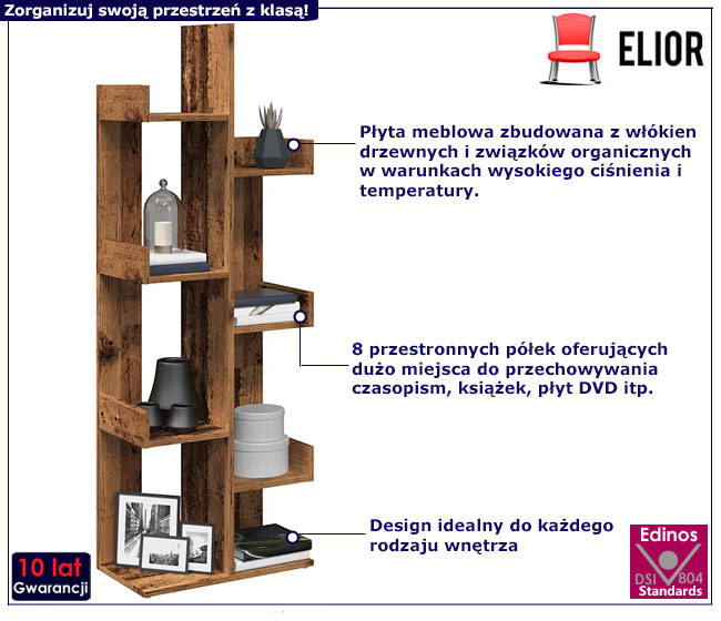 Regał z 8 półkami DONNA stare drewno