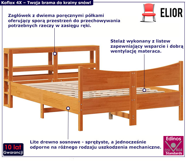 Drewniane łóżko Koflox 4X brązowy