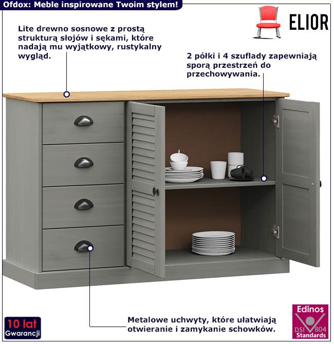 Szara komoda Tarko 6X 