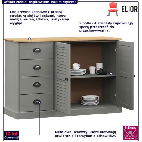 Komoda sosnowa Ofdox 6X kolor szary