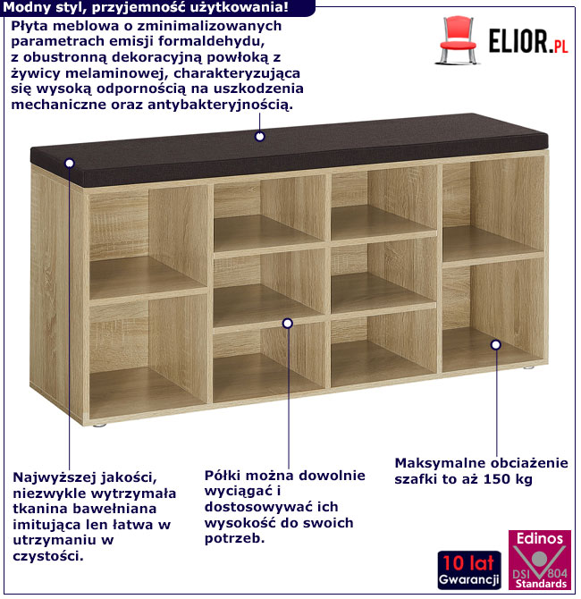 Duża szafka na buty z siedziskiem dąb sonoma Caserta