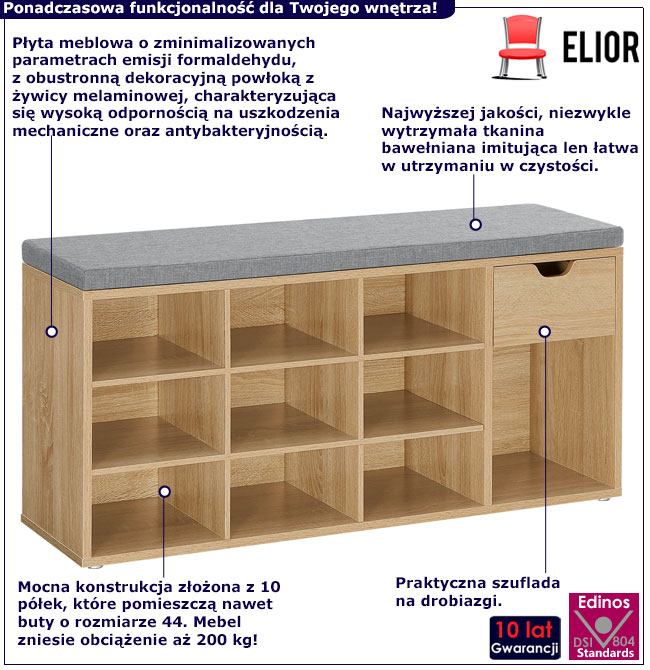 Duże siedzisko z szafką na buty Sato dąb sonoma