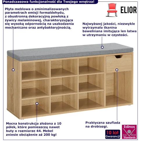 Siedzisko z szafką na buty Elmiro dąb sonoma