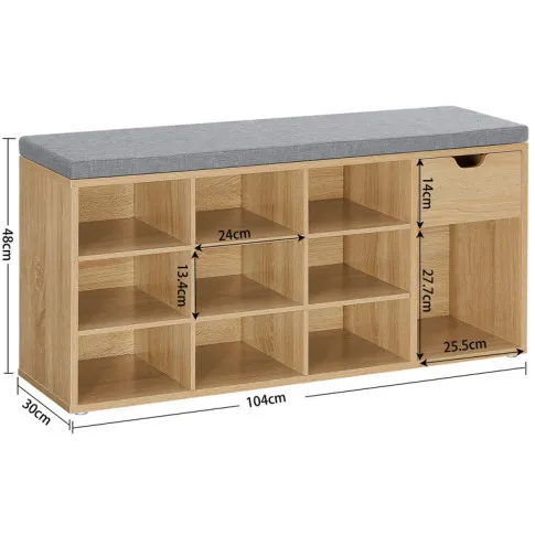 Wymiary siedziska z szafką na buty Elmiro dąb sonoma