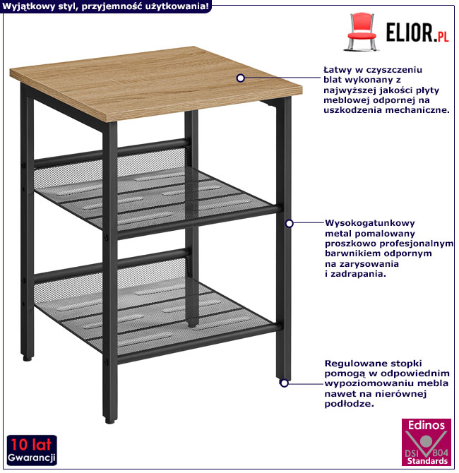 Stolik z metalowymi półkami Luris dąb sonoma