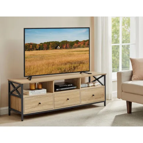 Salon z wykorzystaniem szafki pod TV loft Owia dąb sonoma