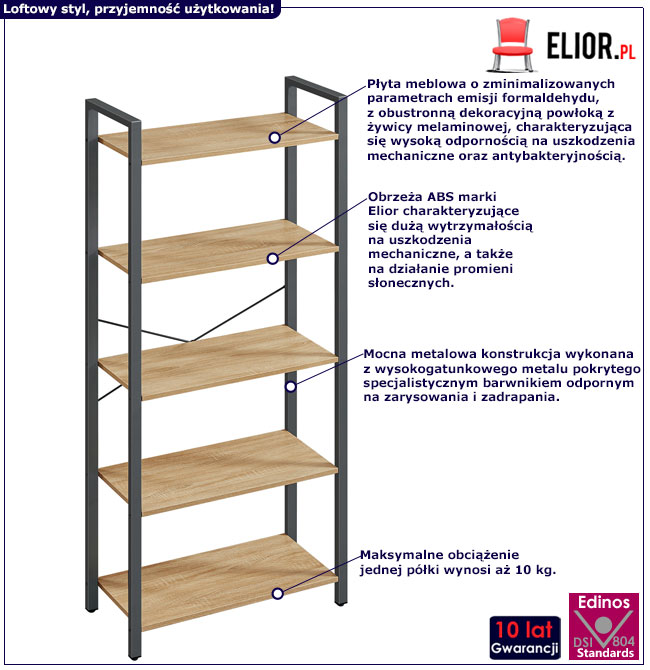 Regał loftowy na książki Helior 8X dąb sonoma