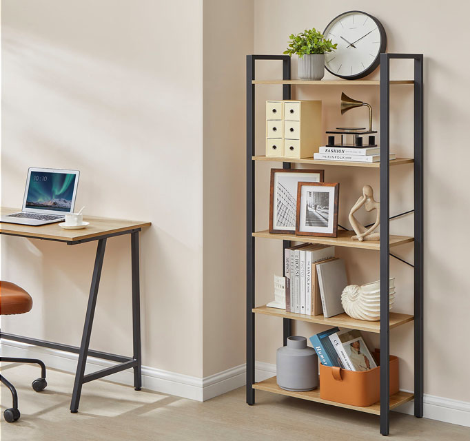 Metalowy regał na książki do salonu Helior 8X dąb sonoma