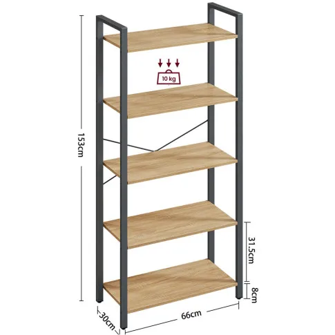 Wymiary regału metalowego Jorkis 8X dąb sonoma