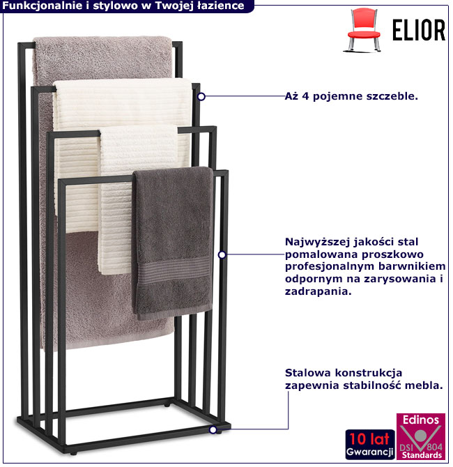 Czarny stojak wieszak na ręczniki Kordo