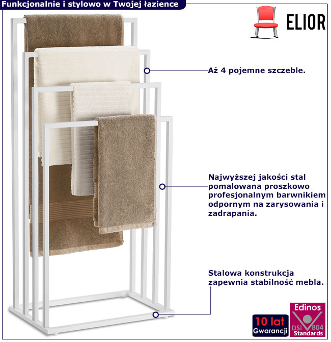 Biały stojak na ręczniki do łazienki Kordo