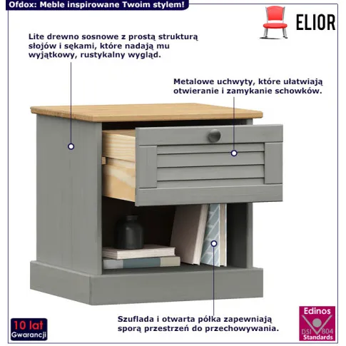 Szafka sosnowa do sypialni Ofdox 17X kolor szary