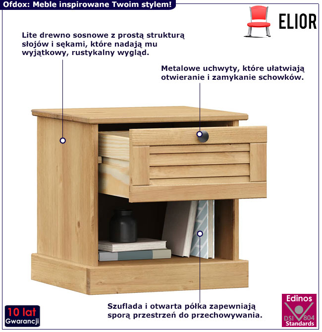 Sosnowa szafka nocna Tarko 17X 