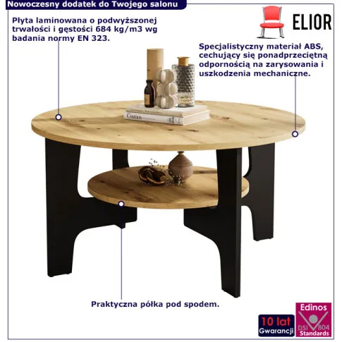 Nowoczesny stolik kaowowy do salonu NAsini 3X dąb artisan czarny