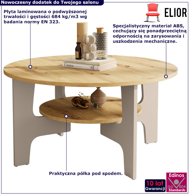 Okrągły stolik kawowy Turin 3X dąb artisan + kaszmir
