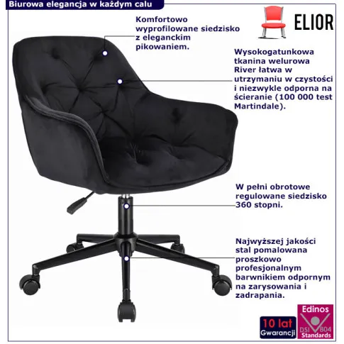 Fotografia Czarne aksamitne krzesło obrotowe biurowe - Anlo 4X z kategorii Fotele