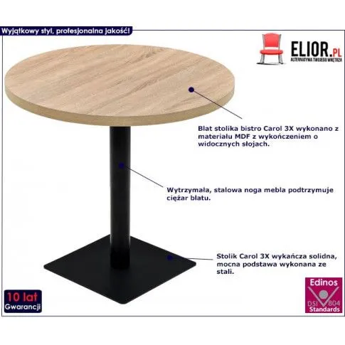 Fotografia Okrągły stolik bistro drewno dębowe - Abril 3X z kategorii Ławy i stoliki