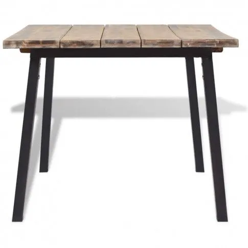 Brązowy stół Claris z drewna akacjowego ukazany z pozycji bocznej 