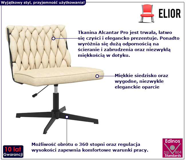 Obrotowy fotel do biura w stylu Glamour Elsa