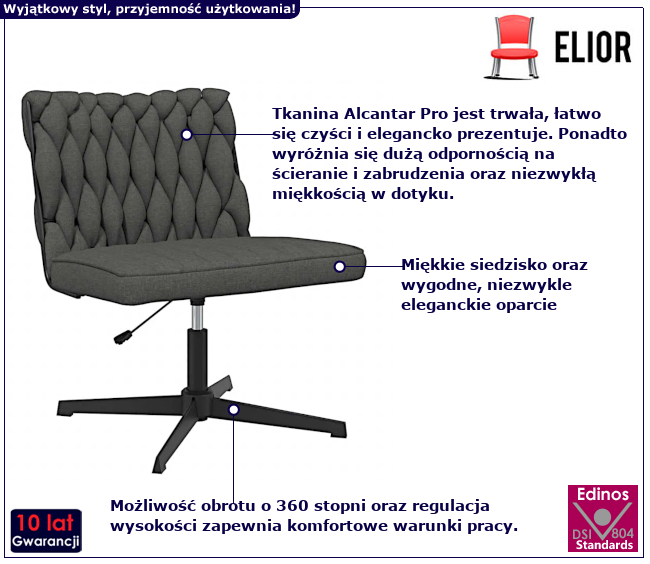 Obrotowy fotel do biura w stylu Glamour Zafiria