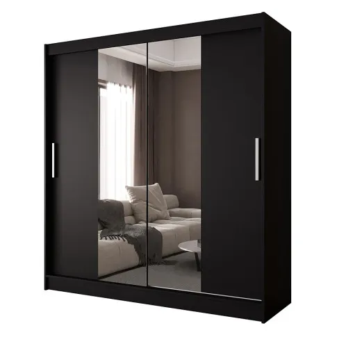Zdjęcie produktu Czarna minimalistyczna szafa przesuwna z lustrem - Area 4X.