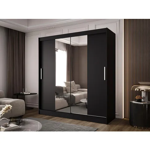 Szczegółowe zdjęcie nr 4 produktu Czarna minimalistyczna szafa przesuwna z lustrem - Area 4X
