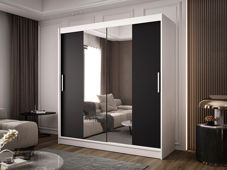 Wizualizacja aranżacji z szafą Kaliope 4X w kolorze biało-czarnym