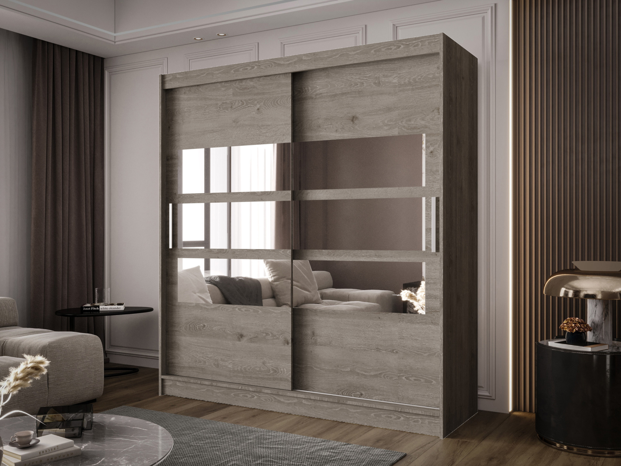 Wizualizacja aranżacji z szafą Area 4X w kolorze trufli