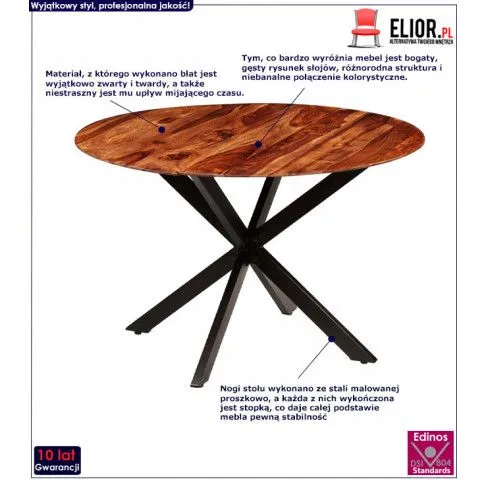 Fotografia Stół okrągły w stylu loft do kuchni Amurro – brązowy z kategorii Stoły