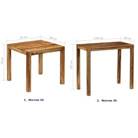 Dwa tradycyjne stoliki Warnes ukazane w dwóch innych rozmiarach