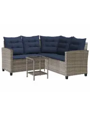 Sofa ogrodowa ze stolikiem szaro-granatowa - Ognis w sklepie Edinos.pl