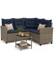 Sofa ogrodowa ze stolikiem szaro-granatowa - Omalis w sklepie Edinos.pl
