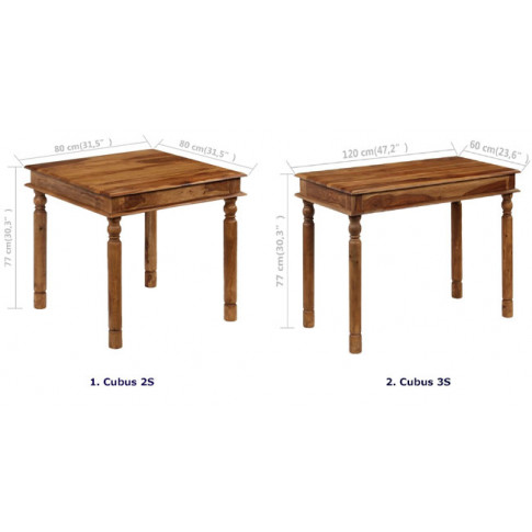 Dwa tradycyjne stoły Cubus 3S ukazane w dwóch innych rozmiarach
