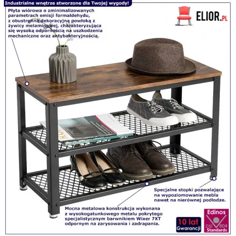 Fotografia Loftowa szafka na buty z 2 półkami - Helior 21X z kategorii Przedpokój