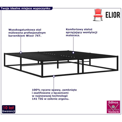 Fotografia Czarne metalowe łóżko niskie stylu loft 160x200 cm - Hepa z kategorii Łóżka i materace