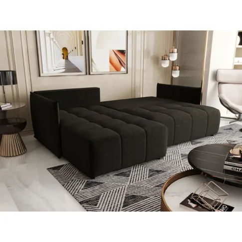 Czarny rozłożony narożnik z pojemnikiem na pościel Luxero