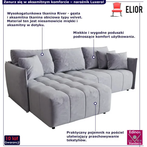 Narożnik welurowy Luxero kolor błękitny