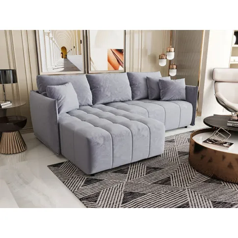 Prezentacja błękitnej sofy z funkcją spania Luxero