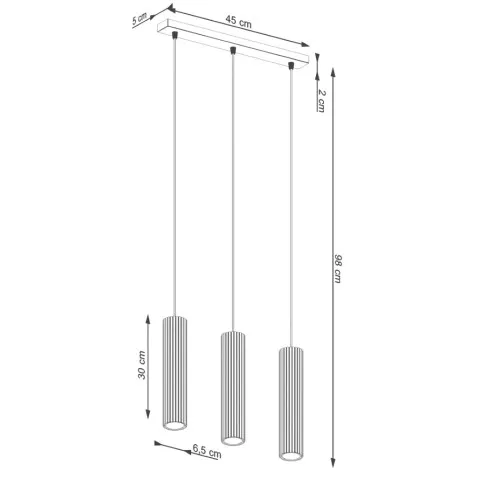 wymiary wiszacej lampy tuby Buenis D297