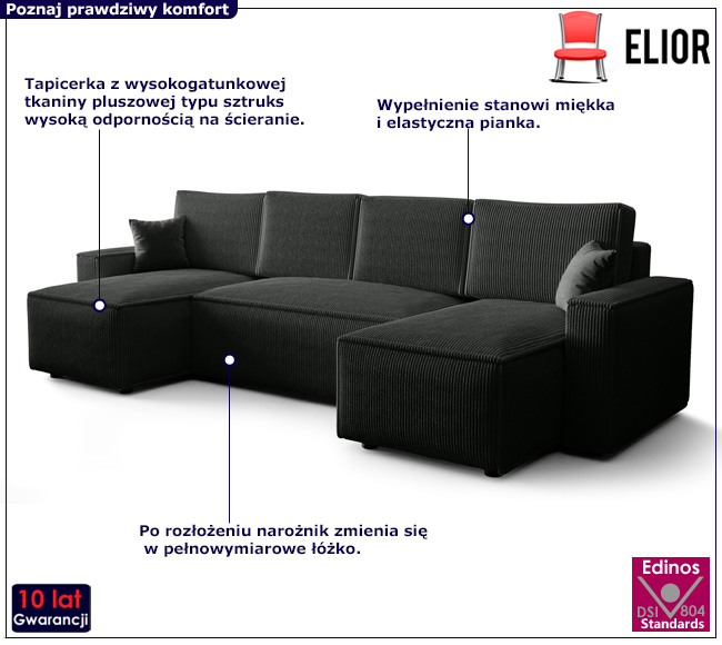 Grafitowa kanapa narożna z funkcją spania Ravenix