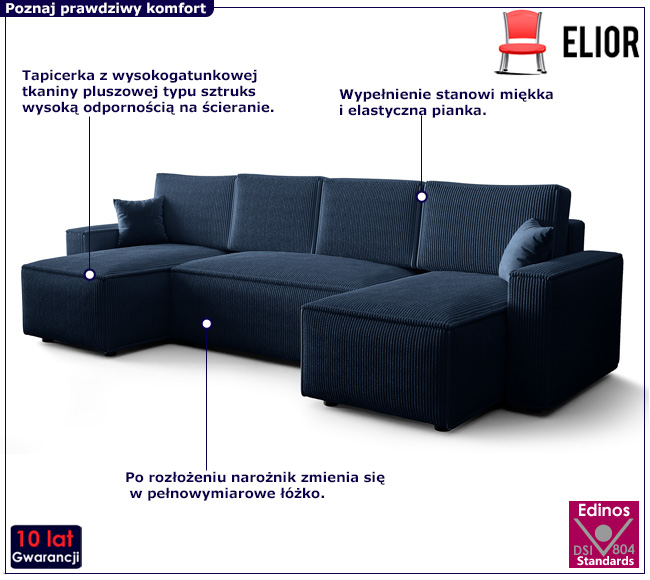 Granatowa kanapa narożna z funkcją spania Ravenix