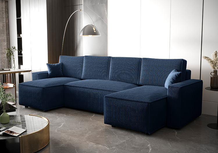 Sztruksowy granatowy narożnik rozkładany Ravenix