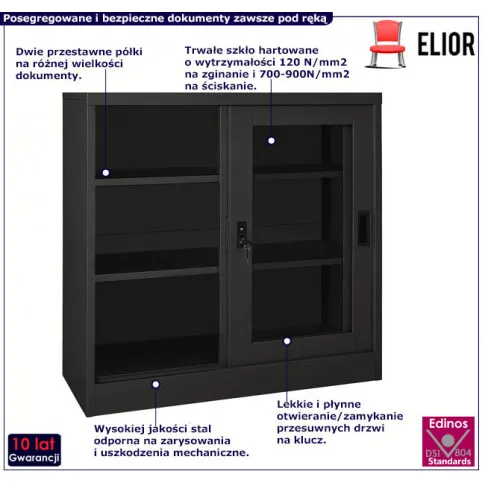 Fotografia Antracytowa szafka biurowa z przesuwnymi drzwiami - Iberia z kategorii Meble do przechowywania