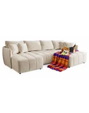 Kremowy welurowy narożnik w kształcie litery U - Szafir w sklepie Edinos.pl