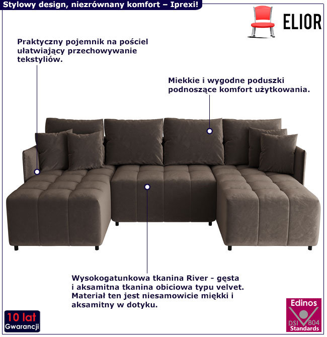 Rozkładana sofa Szafir brązowy