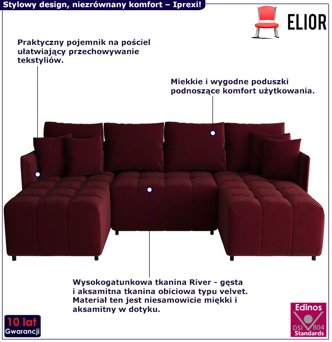 Rozkładana sofa Szafir czerwony