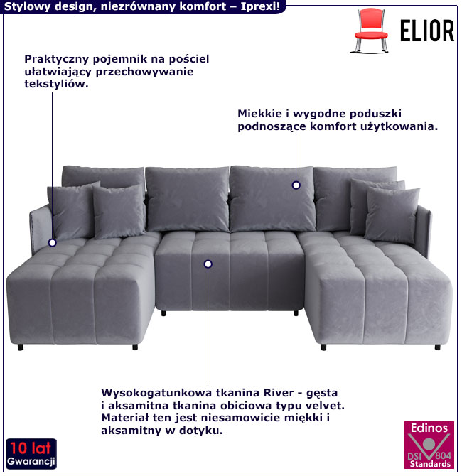 Rozkładana sofa Szafir błękitny
