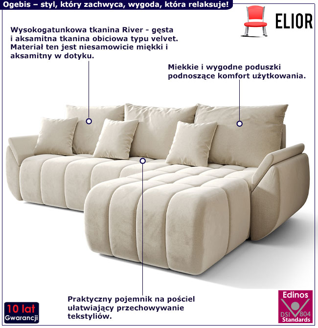 Rozkładana sofa Ogebis kremowy