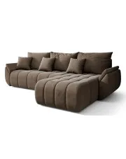 Welurowa brązowa sofa w kształcie litery L - Ogebis w sklepie Edinos.pl