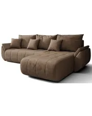 Welurowa brązowa sofa w kształcie litery L - Ikto w sklepie Edinos.pl